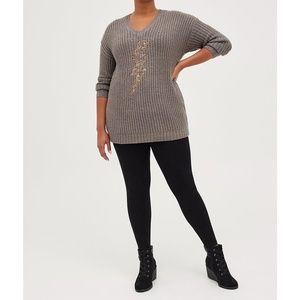 NWT Torrid Chunky Tunic Sweater Plus Size 2, Grey Women's V-Neck Top 2X, 18 20